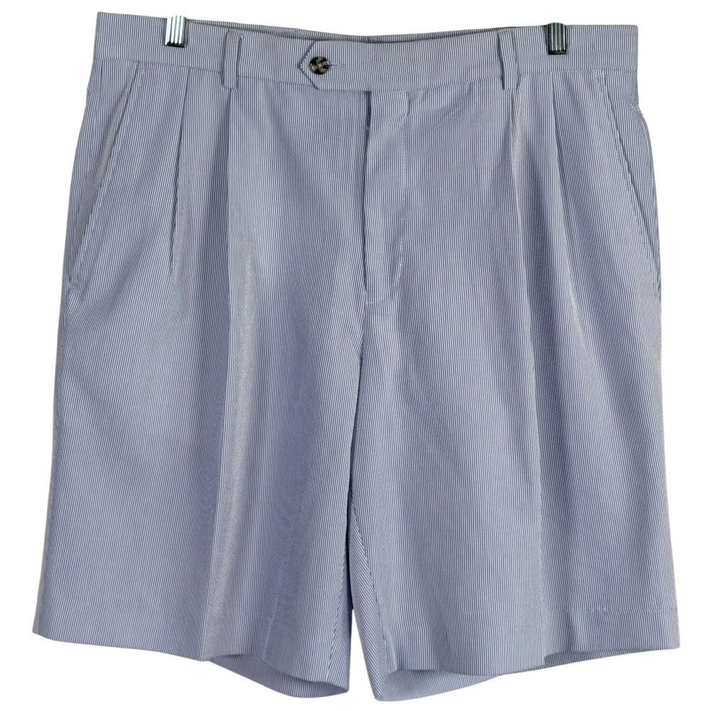 Ballin Relax Comfort-EZE Shorts Mens 36 Blue Striped Pleated Seersucker